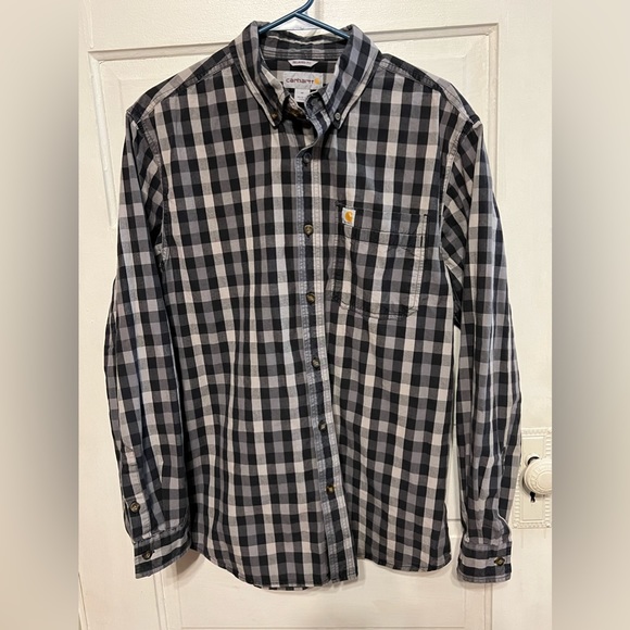 Carhartt Men’s Button Up Grey Charcoal Plaid Long Sleeve Button Up Shirt M - Picture 1 of 6